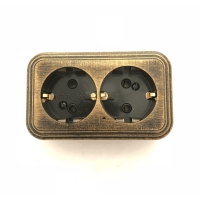 Лофт розетка пластик о/у, з/к, 2-местная, 16А, патина черный под бронзу (Antique Bronze)